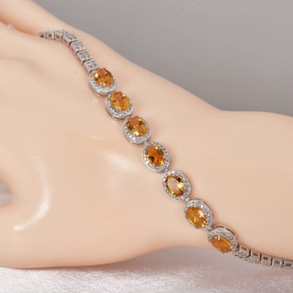 Natural Citrine Topaz Gemstone Bracelet Real Solid 925 Sterling Silver - Picture 2 of 4